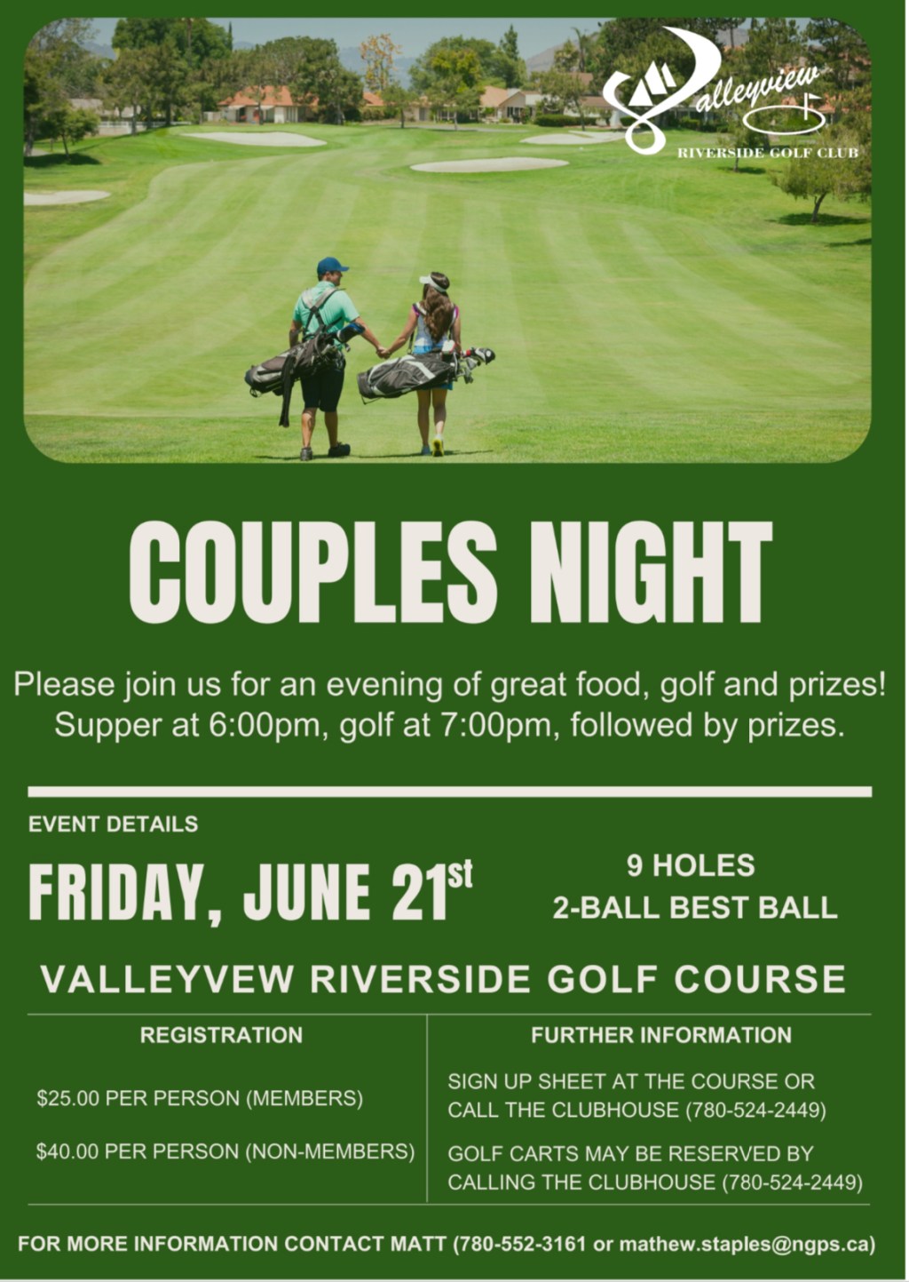 Shine up them clubs and get on out for couples night!! Great golf, drinks and excellent food! See you there for a fun&nbsp;time!!